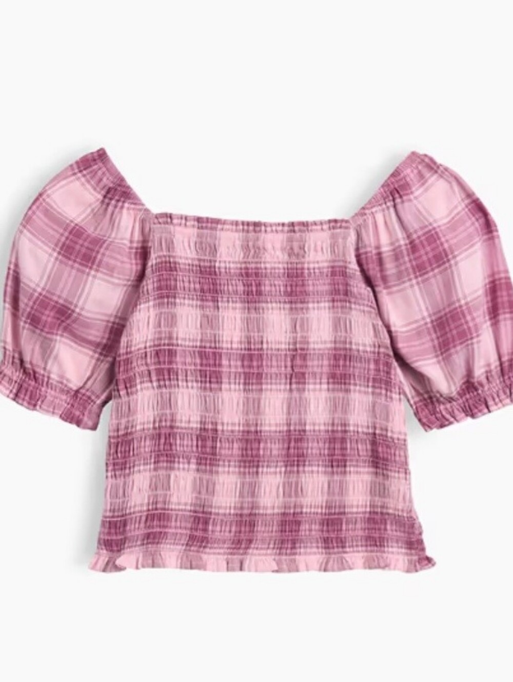 GAP Girls' Pink Plaid Smocked Puff-Sleeve Top
